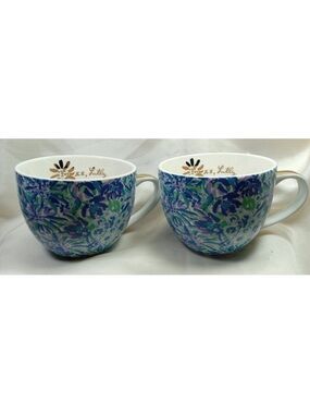 Lilly Pulitzer Blue Floral Ceramic Mugs - Set of 2 brand new without box!